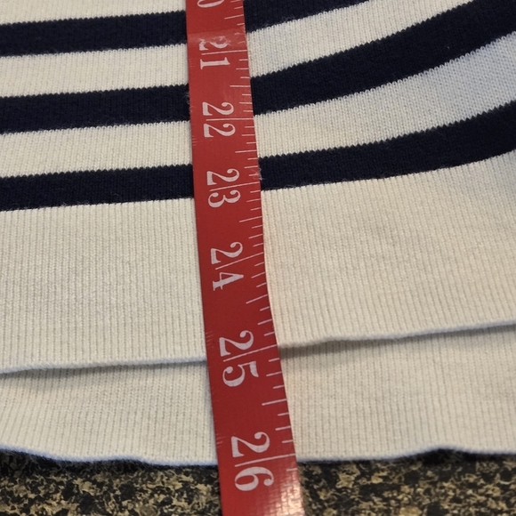 Crown & Ivy Sweater Midnight Blue Stripe Gold Reindeer Women L Holiday Sweater - Picture 10 of 10